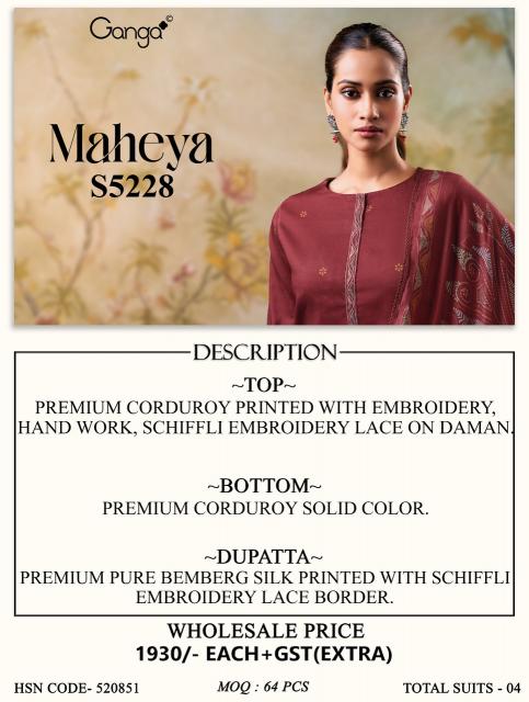 Ganga maheya 5228 dress material wholesale with price in mumbai